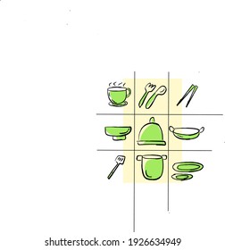 Ilustración del diseño gráfico vectorial de los equipos existentes en la cocina