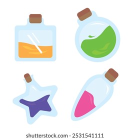 Ilustração vetorial gráfica do desenho da poção ou do produto químico do frasco. Pode ser usado para um logotipo de experimento científico, ícone de vidro, decoração, adesivo de poção, design de garrafa etc.