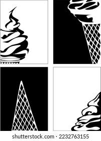 Illustration vector graphic design of four black and white ice cream. Can be used for restaurant logo, decoration, etc. 