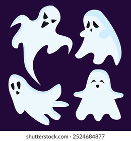 Illustration vector graphic design of four cute ghost. Can be used for haunted house icon, halloween decoration, scary party invitation, sticker, etc.