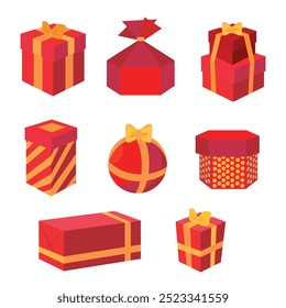 Illustration vector graphic design of Gift Box or Packaging. With Red and Yellow color. Can be used gift or souvenir shop logo, holiday and birthday present graphic, sticker, etc.