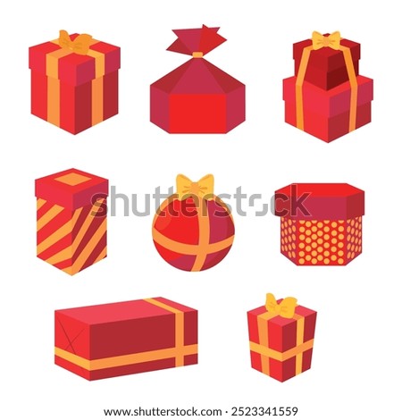 Illustration vector graphic design of Gift Box or Packaging. With Red and Yellow color. Can be used gift or souvenir shop logo, holiday and birthday present graphic, sticker, etc.