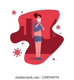 Illustration vector graphic design of a girl standing and surrounding by virus. front view flat design. Great for your business, web, mobile app, ect.