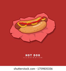 Illustration vector graphic design of hot dog with front view and filled style flat design. Great for your business, web, mobile app, ect.