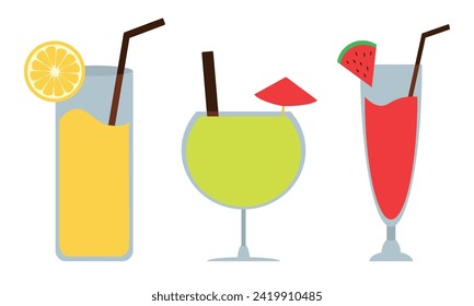 Illustration vector graphic design of juice. Three tropical fruits drinks. Can be used for beverages icon, store logo, decoration, sticker, etc.