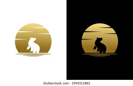 Illustration, Vektorgrafik des Designlogos Silhouette Beauty Howling Bär und Golden Moon