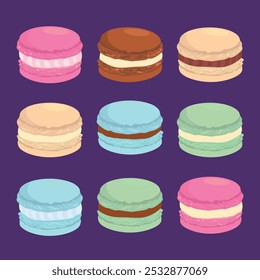 Ilustración Vector Diseño gráfico de macarrones o macarrones. Se puede utilizar para un menú de confitería, icono, logotipo o menú de panadería, decoración, pegatina, etc.