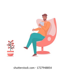 Illustration vector graphic design of man working at home, People at home in quarantine, concept illustration, freelancers working on laptops and computers at home, Vector flat style illustration.