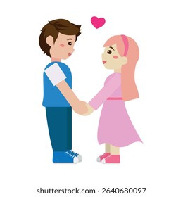 Illustration vector graphic design of a man and a girl holding hand. Can be used for valentine event illustration, date and love picture, gift decoration, couple sticker, etc.