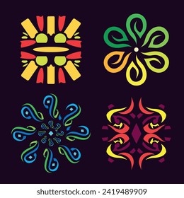 Illustration vector graphic design of mandala flower like pattern. Four random repeated pattern. Can be used for, logo, emblem, decoration, sticker, etc.