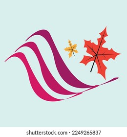 Ilustración de diseño gráfico vectorial de una hoja de arce soplada por el viento. Se puede utilizar para el logotipo de la aerolínea, el símbolo de la naturaleza, el logotipo de la tienda de jarabe, el logotipo del campamento, la decoración del festival de otoño y vacaciones, la tarjeta, la pegatina, etc.