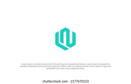 illustration vector graphic design, monogram logo initial letter L and N in abstract hexagonal shape with turquoise color