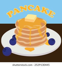 Ilustración Vector Diseño gráfico de pilas de panqueques. Puede ser utilizado para un menú de la panadería, icono del desayuno, logotipo de la cafetería o decoración, etiqueta engomada, etc.