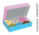 Illustration vector graphic design of six flavour of Doughnut. Can be used for a donut menu icon,  a bakery sign, dessert shop logo, decoration, sticker, etc.