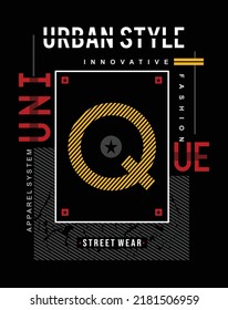 Ilustración diseño gráfico vectorial para un sistema de ropa de moda innovador de estilo urbano único y uso de letra q atractiva con líneas y estrellas para tetera y adecuado para todo tipo de prendas de vestir Pensamiento