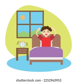 Illustration vector graphic design of a young child waking up. Can be used for children books illustration, schedule mark, daily activities icon, decoration, sticker, etc.