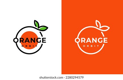 illustration vector graphic designs. emblem, badge logo combination orange fruit and planet orbit