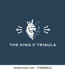 illustration vector graphic designs. mascot character logo silhouette poseidon god with crown and trident