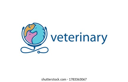illustration vector graphic designs. pictogram logo, combination stethoscope and pet. horse, car, dog