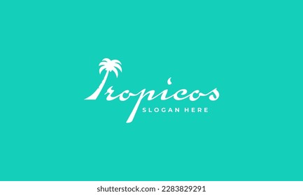 illustration vector graphic designs. typography logotype for tropicos with letter T as palm tree