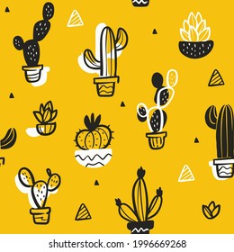 Illustration vector graphic of different types of cactus, perfect for background, fabric or object pattern, printing ,warping, textile etc.