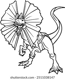 ilustración Vector gráfico El dinosaurio Dilophosaurus es un tipo de dinosaurio carnívoro que es famoso por su velocidad de movimiento. El diseño de la silueta en blanco y negro es bueno para el aprendizaje de los niños.