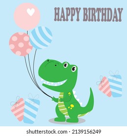 illustration vector graphic of dino party with balon fit for happy birthday