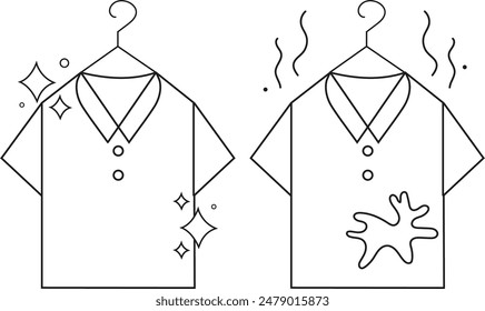 Illustration vector graphic of dirty and clean clothes. Perfect for laundy product, cloth product, laundy symbol, etc.