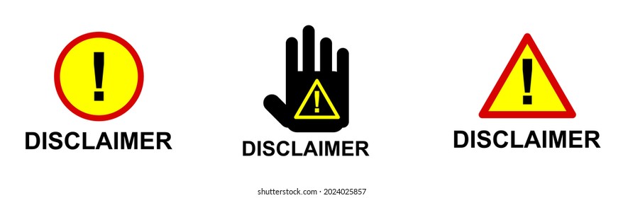 illustration vector graphic of disclaimer symbol triangle, hand, circle with exclamation mark and the text "Disclaimer". isolated background. 
Perfect for article illustration,etc