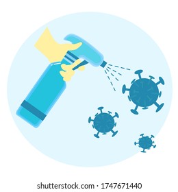Ilustración vectorial de desinfectante mientras se pulveriza para exterminar el virus de la corona.