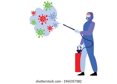 Illustration vector graphic of Disinfectant worker tries to cleaning the office room, sterilization coronavirus or COVID-19.