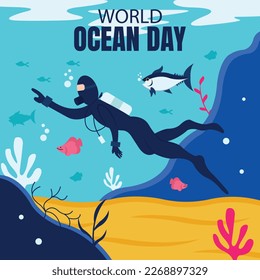 illustration vector graphic of a diver diving underwater, perfect for international day, world ocean day, celebrate, greeting card, etc.