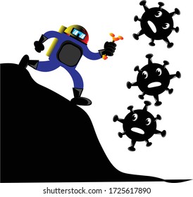 illustration vector graphic of doctor against a virus in the mountain