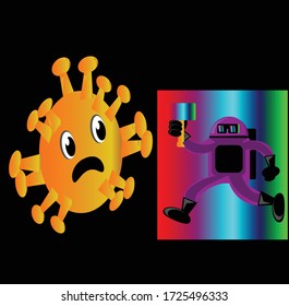 illustration vector graphic of doctor chasing a virus on black background