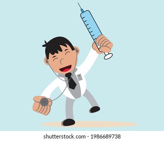 Illustration vector graphic of doctor kids taking an injection. perfect for children's magazines for professional themes and others.