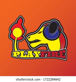 illustration vector graphic of a dog with the the fire on it tail listening the music