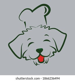 Illustration vector graphic of dog head with cooking hat good for pet food products