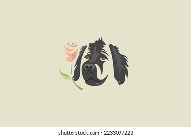 Illustration vector graphic of dog head and flower or rose. Good for logo