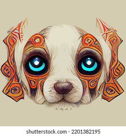 illustration vector graphic of dog puppy head in hand draw tribal style perfect for t-shirt, poster or edit and customize your design, card, banner,