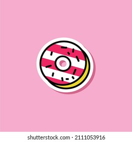Illustration vector graphic of Donut. Donut retro style isolated on a pink background. The illustration is Suitable for Banner, flyers, stickers, Card, etc.