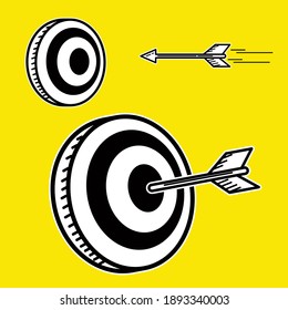 Illustration Vector Graphic Doodle Art of Target Hit by Arrow. Suitable for business content.