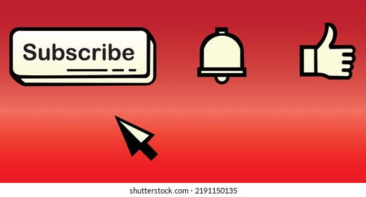 Illustration Vector Graphic Doodle Art of Subscribe Button, Like and Notification Bell Icon. Suitable for vlog asset.