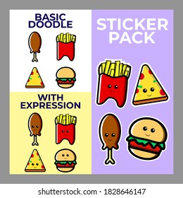illustration vector graphic doodle character. set bundle kawaii doodle of fast food theme.