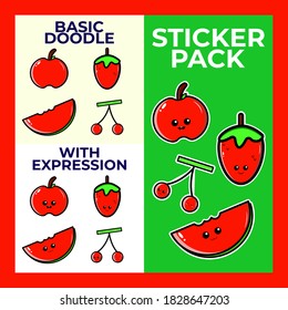 illustration vector graphic doodle character. set bundle kawaii doodle of red fruit theme.