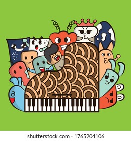 illustration vector graphic of doodle characters and music. suitable for t-shirt, drawing book, wallstiker decal, etc.