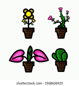 Illustration vector graphic of doodle decorative plants . good for icon , tools, online shop logo, t-shirt design, poster,etc.