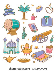 Illustration vector graphic of Doodle ramadan kareem 2 color