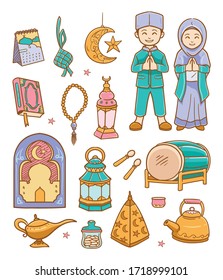 Illustration vector graphic of Doodle ramadan kareem 3 color
