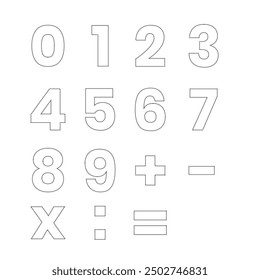 Illustration vector graphic of dotted numbers and symbols outline.