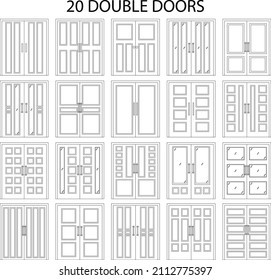 Illustration vector graphic of double door front view suitable for your home design and home poster design on architectural work